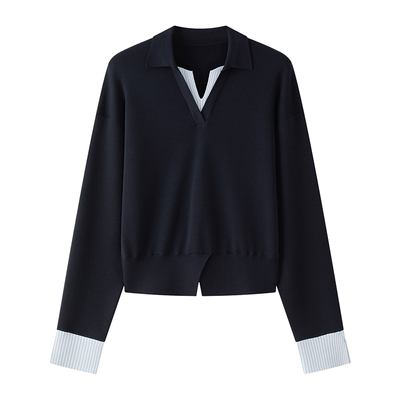 TEASEL「省心云朵」精纺羊毛可机洗可烘干MIU风撞色假两件针织衫