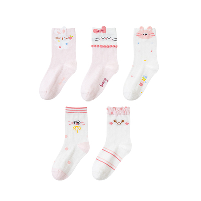 卡通版学生中筒网眼袜