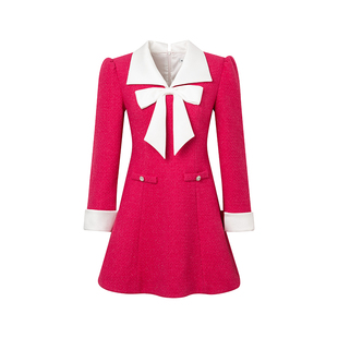 Maison Wester秋季关晓彤同款羊毛时尚小香风蝴蝶结连衣裙