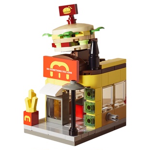 儿童益智拼装迷你街景建筑积木玩具汉堡店可乐店模型男孩拼图礼物