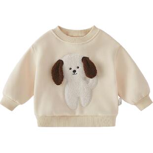 女童秋冬卫衣3男童圆领薄绒上衣宝宝加绒秋装可爱5岁儿童卡通衣服