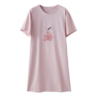 恒源祥睡裙女款夏季短袖纯棉薄款睡衣女生夏天宽松透气家居服
