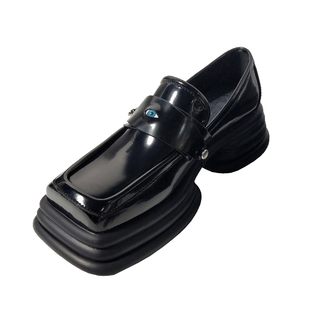 pinjiahui独特设计复古方头小皮鞋女乐福鞋英伦厚底单鞋春款小众