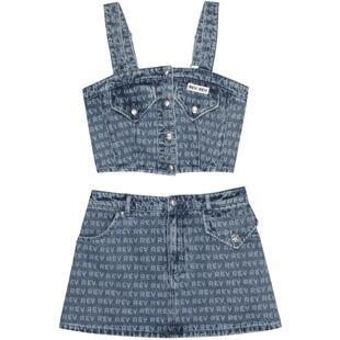 REVAN芮范设计师款辣妹镭射花纹牛仔套装RN72403173