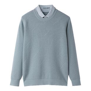 海澜之家衬衫领假两件针织衫男秋季2025新款套头男士打底上衣秋装