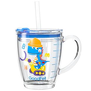 儿童牛奶杯家用防摔玻璃微波炉带刻度3岁宝宝喝奶粉专用杯子吸管