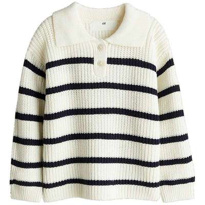 HM童装儿童女童毛衣2025秋季休闲打底罗纹Polo套头针织衫1232596