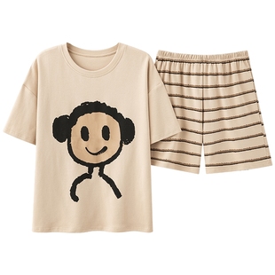 情侣睡衣纯棉短袖短裤夏季男女甜美可爱卡通大码可外穿家居服套装