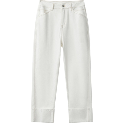 播商场同款白色直筒牛仔裤女春秋新品高腰气质长裤BDS1KD1523