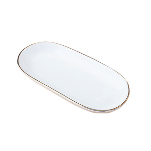 陶瓷北欧高档金边毛巾碟  家用酒店餐厅摆台碟子椭圆长方形毛巾托