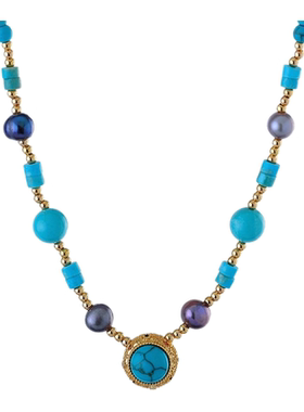 2025新款原创设计新中式复古绿松吊坠项链曼塔玫瑰紫色珍珠毛衣链