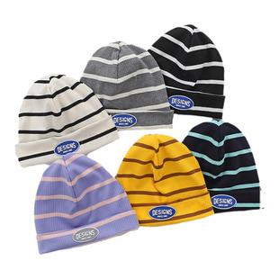 纯棉宝宝帽子秋冬季男童防风护耳条纹包头帽小孩户外儿童套头围脖