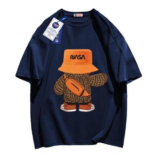 NASA联名夏季新款美式重磅纯棉短袖T恤男潮牌宽松百搭圆领五分袖