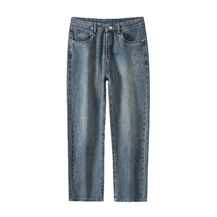 Kuvine秋冬季美式高街复古加绒牛仔裤男款cleanfit宽松直筒阔腿裤