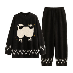 悦内半边绒睡衣女款冬季珊瑚绒保暖家居服冬装加厚加绒休闲可外穿