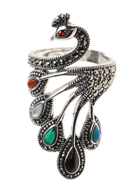 孔雀南方个性小众泰银复古风戒指