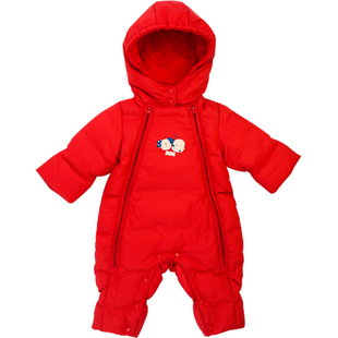 黄色小鸭正品婴儿羽绒连体衣红色新年棉衣冬装男女宝宝保暖哈衣厚