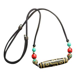 九眼天珠吊坠天然西藏真品牙黄老料九页岩原石项链男女款天眼挂件