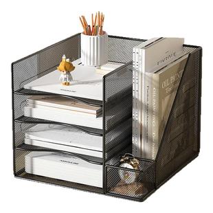 a4纸桌面文件收纳架金属文件框置物栏收纳盒档案办公室多层一体式