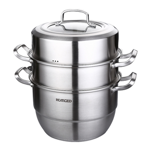304蒸锅 不锈钢三层加厚电磁炉通用家用煤气灶馒头煮汤锅蒸笼26cm