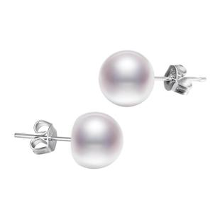 黛米珠宝 简约9-10mm大颗白色淡水珍珠耳钉S925银耳饰fever耳环女