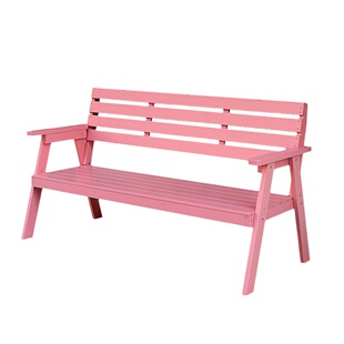 创意粉红色实木休闲椅户外花园靠背网红长椅庭院奶茶店幼儿园装饰