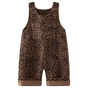 婴儿灯芯绒背带裤宝宝秋冬条绒吊带裤儿童豹纹裤子外出超洋气衣服