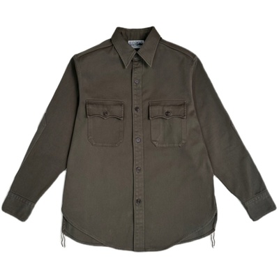 重磅宽松工装军事水洗复古夹克军绿色全棉加厚衬衣外套