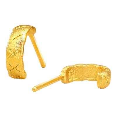 【新品】诗普琳 黄金耳圈格纹菱形足金耳钉耳饰 节日送女友送妈妈