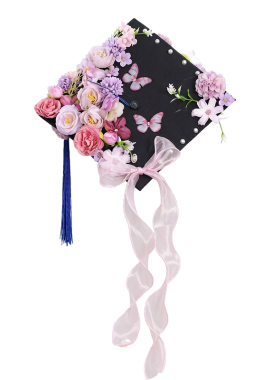 簪花学士帽毕业帽成人礼硕士博士服学位帽手工成品花朵装饰帽子女