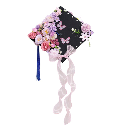 簪花学士帽毕业帽成人礼硕士博士服学位帽手工成品花朵装饰帽子女