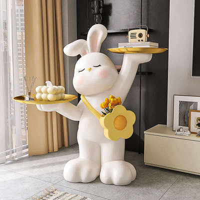 兔子落地摆件托盘收纳客厅沙发电视柜旁边装饰品大型乔迁新居礼品