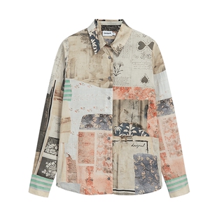 Desigual26春夏新品拼贴插画印花翻领女士衬衫