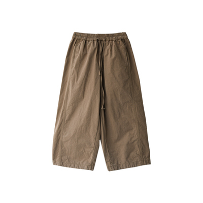 水洗纯棉宽腿直筒九分休闲裤