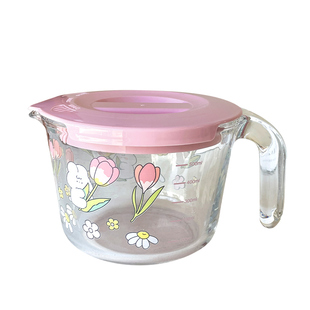 耐高温玻璃量杯带刻度喝水杯大容量600ml带盖带手柄烘焙打蛋杯子