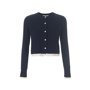 wana try绵羊毛休闲学院风针织衫2025新款藏青色韩系拼色上衣女