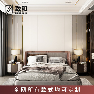 床头硬包背景墙轻奢风沙发卧室软包金属条护墙板现代主卧背景墙板