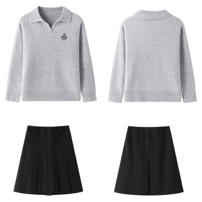 东京岁时记学院风浅灰套头针织衫