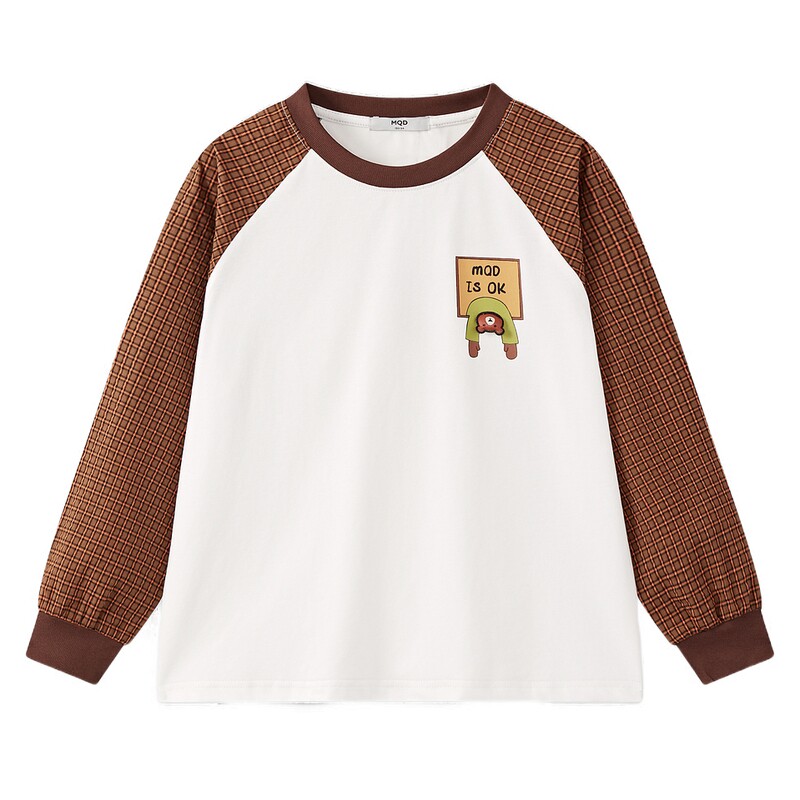 MQD马骑顿童装男童长袖T恤秋款儿童街潮撞色插肩袖打底衫韩版上衣