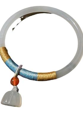 荔枝冻白玉髓手镯 水灵水灵 冰透白玉髓 编织玛瑙莲蓬手镯 百搭