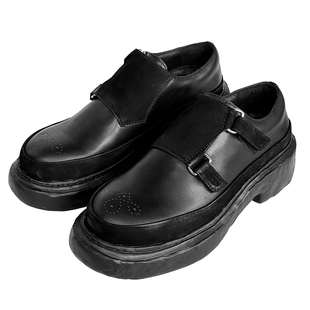 JINIWU吾倪季2025增高魔术贴厚底男鞋超轻粗跟大头孟克皮鞋松弛感