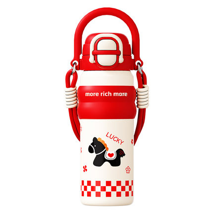 贝十八2026新款马年不锈钢保温杯儿童女生吸管便携杯子大容量水杯