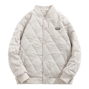 回力菱形格棉服男士秋冬季青少年棒球服男生棉袄加厚夹克棉衣外套