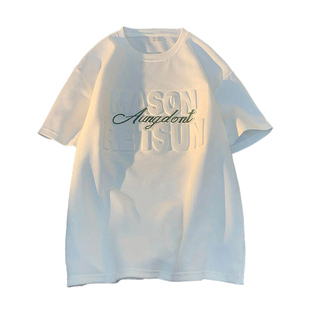 啄木鸟钢印短袖男夏季豆绿色潮牌上衣美式宽松重磅高克重硬挺t恤