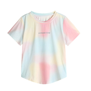 儿童t恤女童短袖新款2025夏装冰丝防晒服渐变上衣户外运动速干衣