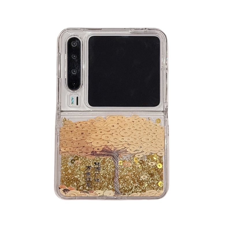 闪粉流沙金箔财源广进摇钱树适用华为purax手机壳保护套pocket2折叠荣耀magicvflip全包oppon3flip三星zflip7