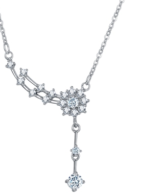 保真纯银镶钻吊坠小女镀白金星月