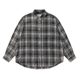 Batterup24秋冬新款上衣日系复古雪花垂感休闲宽松格子长袖衬衫男