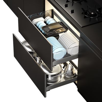 悍高铝合金抽屉式双层碗碟拉篮