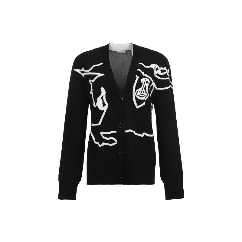 【自营】BURBERRY/博柏利女士骑士提花系扣V领春秋针织开衫外套